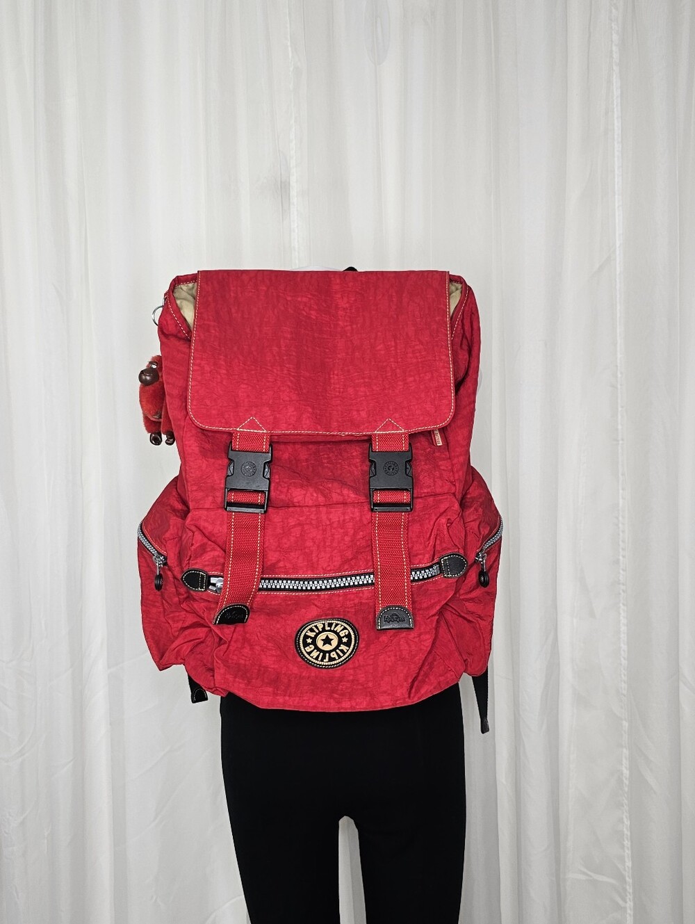Vintage Kipling Private Transport 90s/ Y2K Red Nylon Backpack Front Flap Buckles